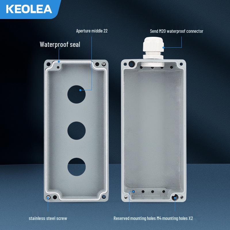 Waterproof Aluminum Emergency Stop Metal Button Box, 22MM, Impact-Resistant Empty Control Box