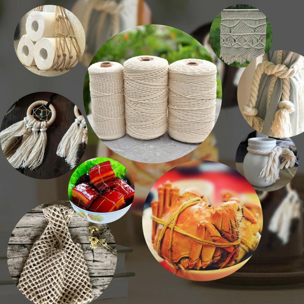 4 mm Baumwoll-Makramee-Seil, naturbeige, gedrehte Kordel, handgefertigt, 100 m