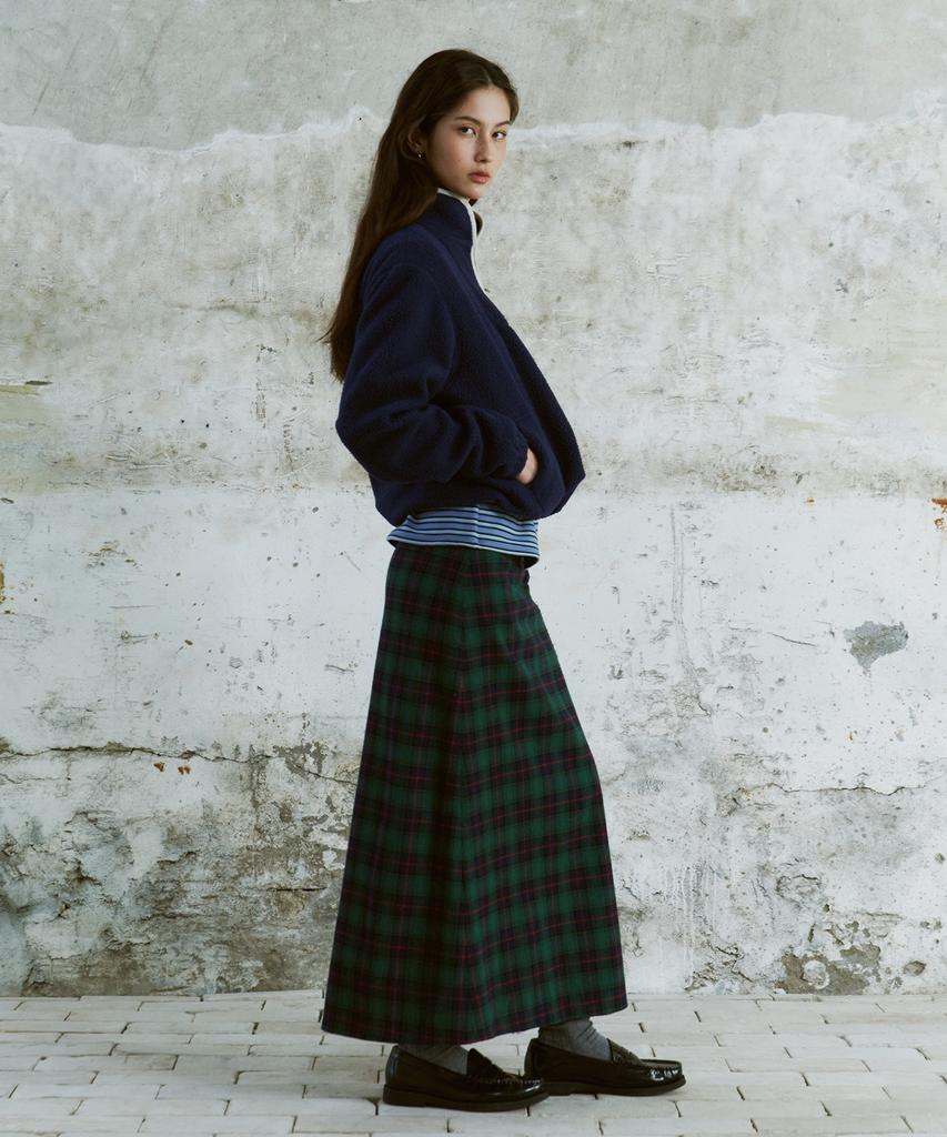 FRITUR Tartan Check Maxi Skirt Green_F254Sk01