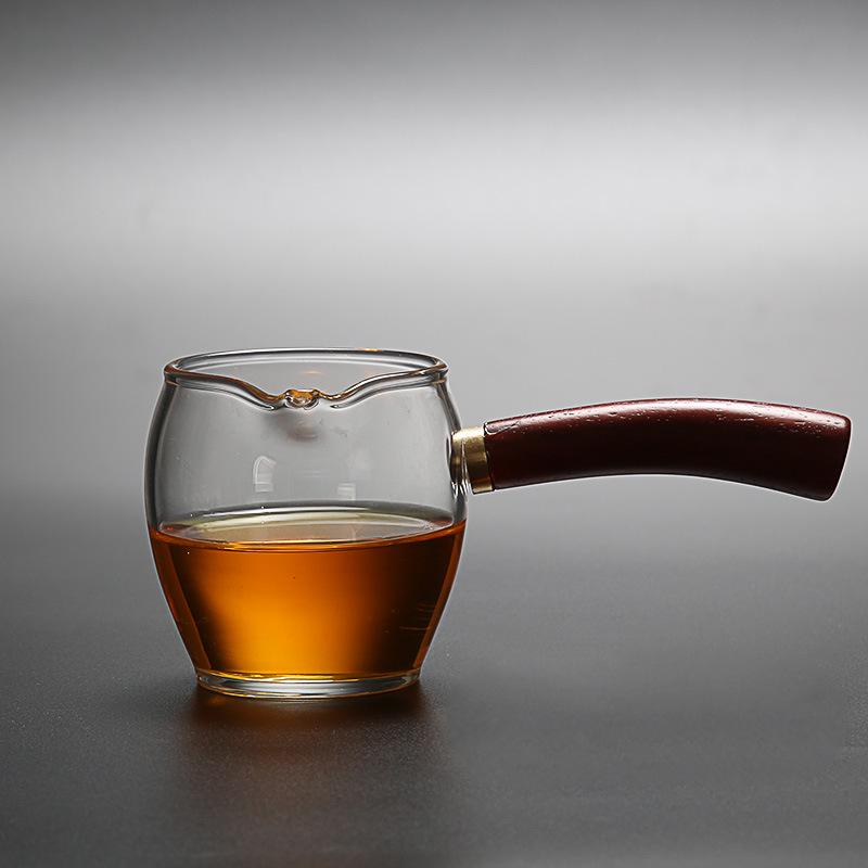 Wooden Handle Hammered Glass Tea Server Set - Borosilicate Gongfu Tea Set with Side Handle. Multiple Options Available.