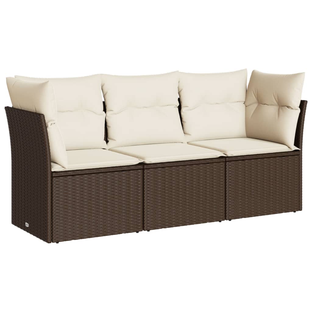 3 Piece Garden Sofa Set with Cushions Brown Poly Rattan
