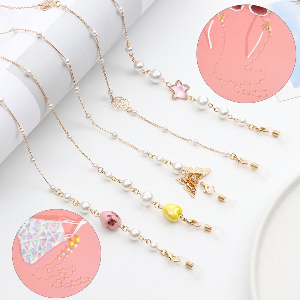 

Anti Slip Pearl Adjustable Ear Saver Holder Glasses Chain Reading Glasses Lanyards Necklace Strap