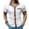 Summer Men's Color Block Pocket Short Sleeve Shirt Casual Patchwork Daily Basic Shirts Fashion Contrast Color Office Work Tops