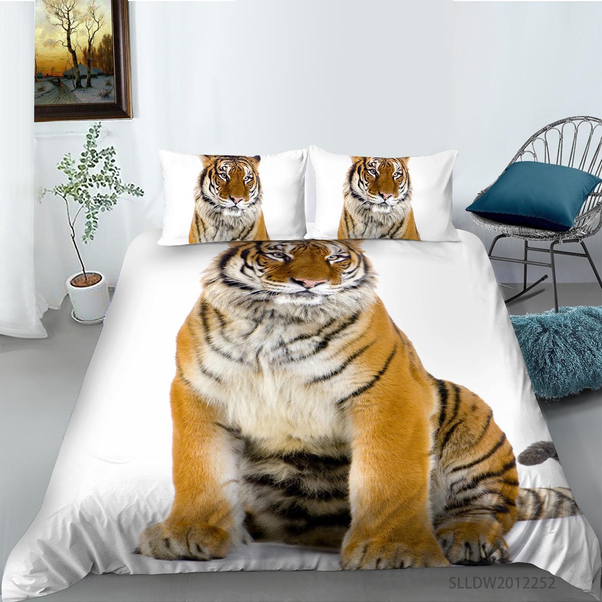 

Пододеяльник Наволочка Серия Тигр Слон Трехпредметный Полиэстер 3D Цифровая печать EU single 135*200