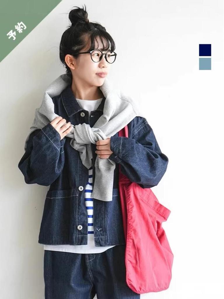 Japanese Women's Casual Cotton Denim Cardigan with Chest Pocket