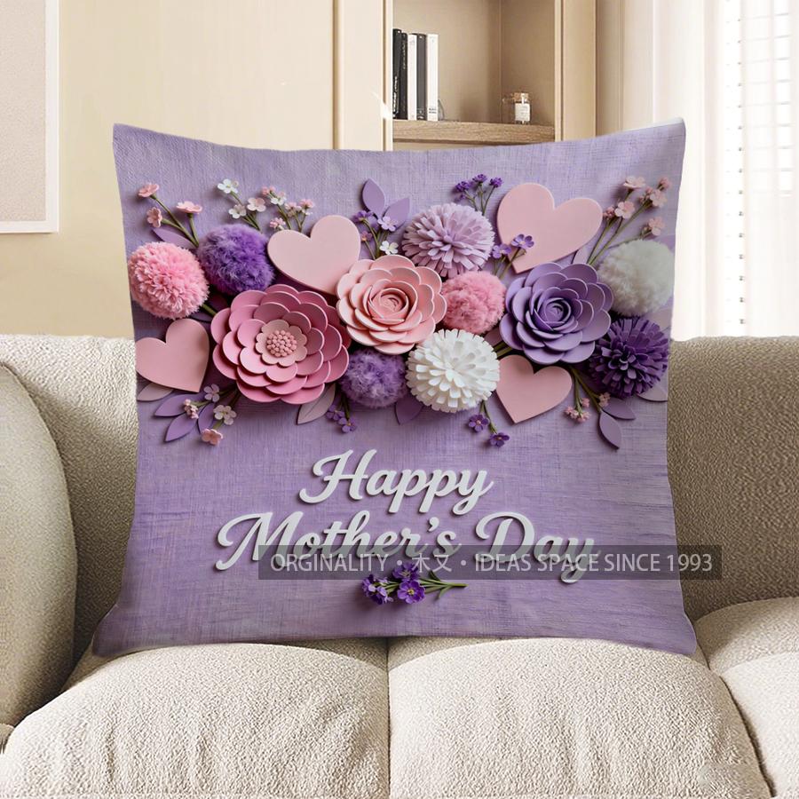Home Decor Happy Mother'S Day Floral Heart Pillow Pattern Cushion Cover Suitable For Sofa Bedroom Car Pillow Cover