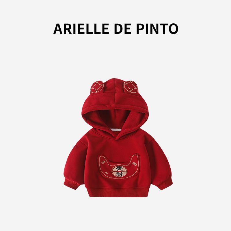 French Arielle De Pinto Girls Fleece Sweatshirt, New Winter Style, Cute Baby Girl New Year Outfit Red 100