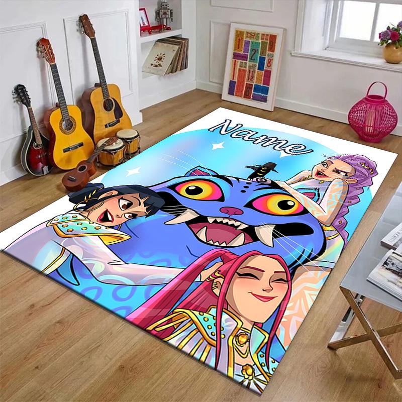 Custom KPop Demon Hunters Mat Personalized Name, Polyester Washable Indoor Entryway Rug, Gift for Christmas, Easter, Thanksgiving Day