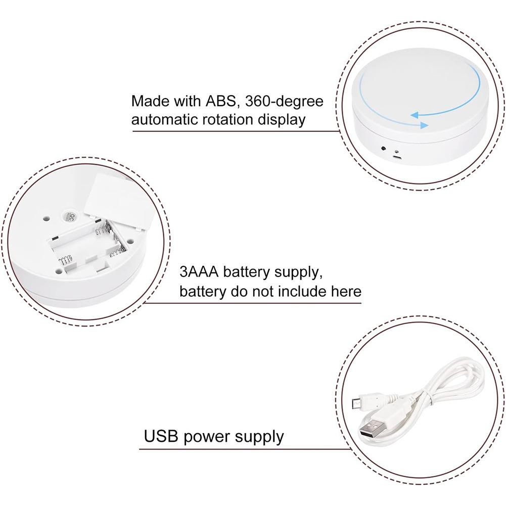 360 Degree Rotating Motorized Display Stand 12cm Electric Turntable USB Charging/Battery Operated for Model Cake 3D Images