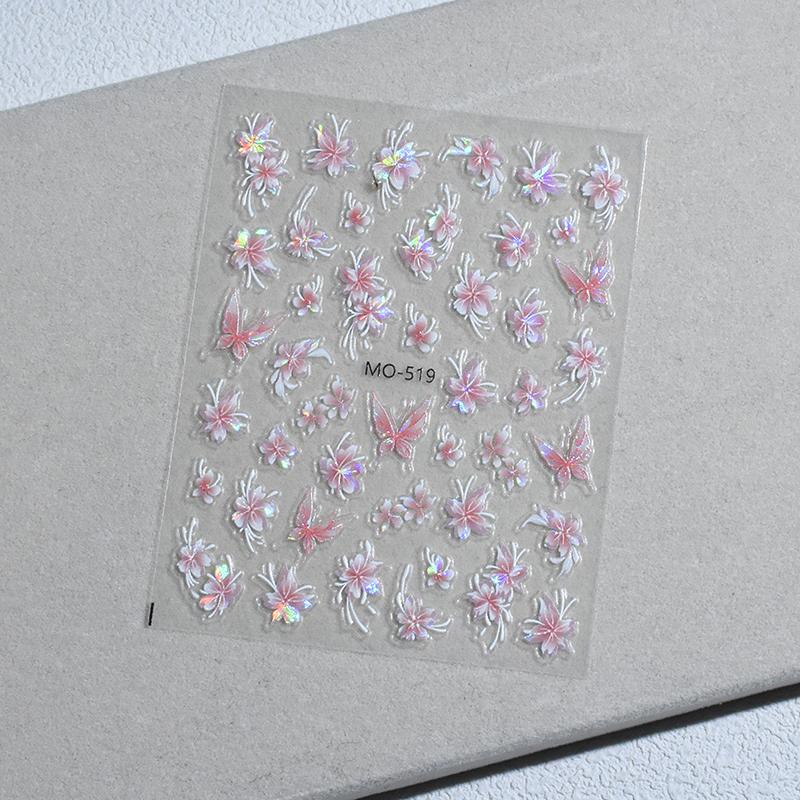

Shell Light Shiny Pink Watercolor Flowers Butterfly Nail Art Decoration Sticker Manicure Tool Decal Self-Adhesive Nail Charm