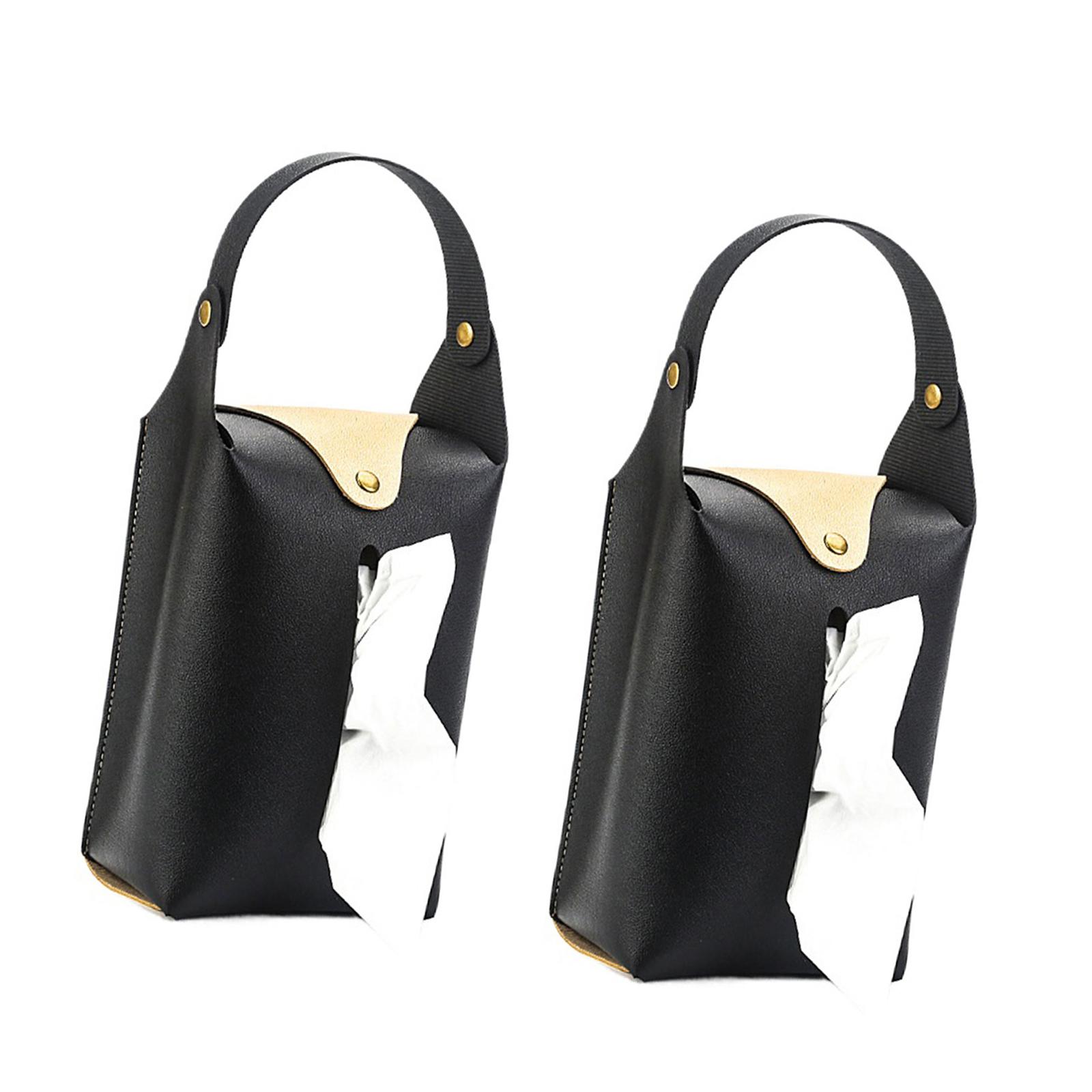

2pcs Colorful PU Leather Tissue Holder Box Hanging Paper Towel Dispenser for Living Room Office and Vehicle Interior чёрный