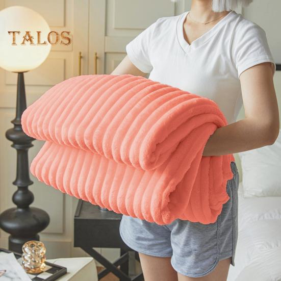 Summer AC Flannel Blanket Thickened Double-sided Plush Striped Texture Solid Color Office Nap Home Bed Sofa Travel Cozy Warm Winter Blanket