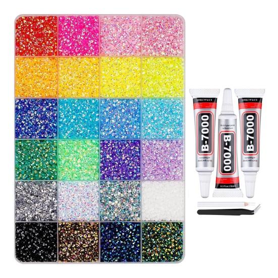 24000/30000/32000Pcs Nail Art Rhinestone Set 24/28/40 Grids Assorted Color 0.3CM DIY Nail Design Crafting Clothing Phone Decoration Rhinestone
