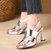 2025 summer new patent leather thick-soled waterproof platform open-toed Roman sandals women's fashion casual versatile thick-heeled sandals
