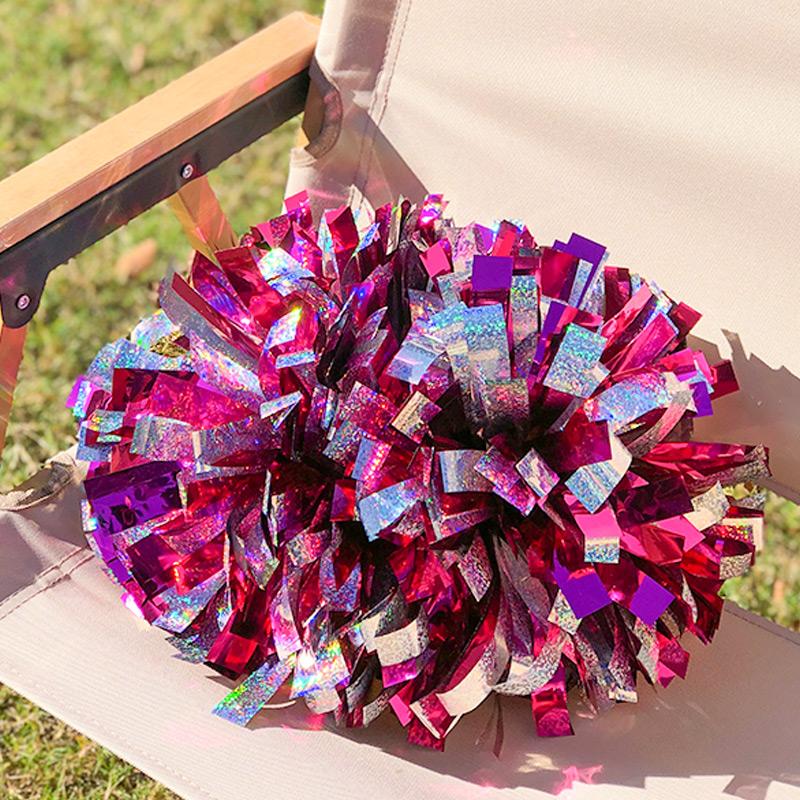 Colorful Laser Cheerleading Pom Poms with Baton Handle for Team Spirit Sports Dance Cheering Kids Adults