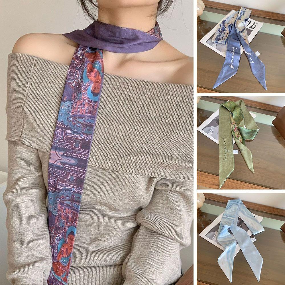 Large Size Long Silk Scarf Korean Hair Band Fashion Silk Scarves  For Women