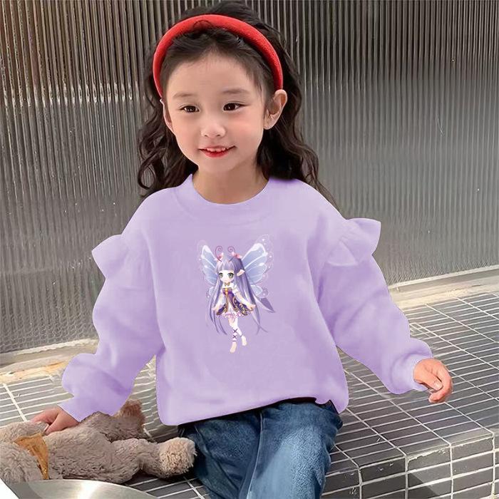Girls Spring Cartoon Print Sweatshirt Stylish Long Sleeve Top For Kids Fashionable Outerwear