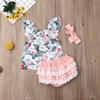 Toddler Kids Baby Girl 0-3Y Clothes Sets Ruffles Short Sleeve Floral Tops PP Shorts Headband Outfits Clothes Set