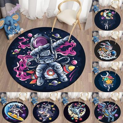 Spaceman Round Rug Cartoon Round Carpet for Living Room Kids Room Astronaut Floor Mat Children Bedroom Soft Kitchen Area Rug