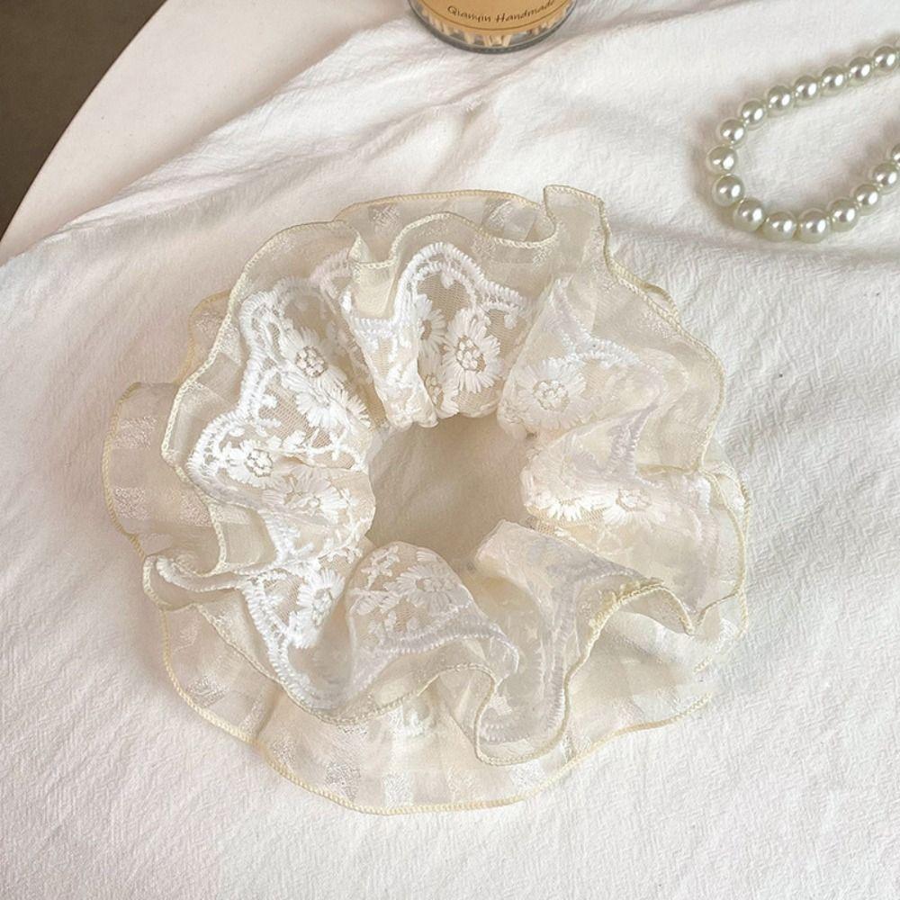 Double Layer Lace Scrunchies French Style Oversized Hair Ropes Fashion Women Hair Scrunchies  Daily