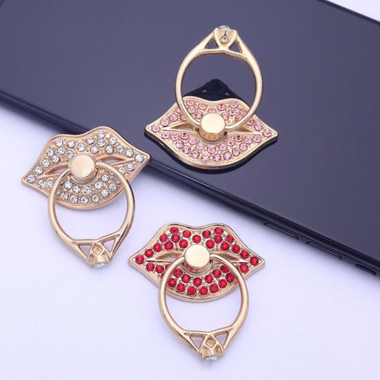 Finger Ring Holder Degree Rotating Metal Universal 360 Rhinestone Lips Shape Phone Ring