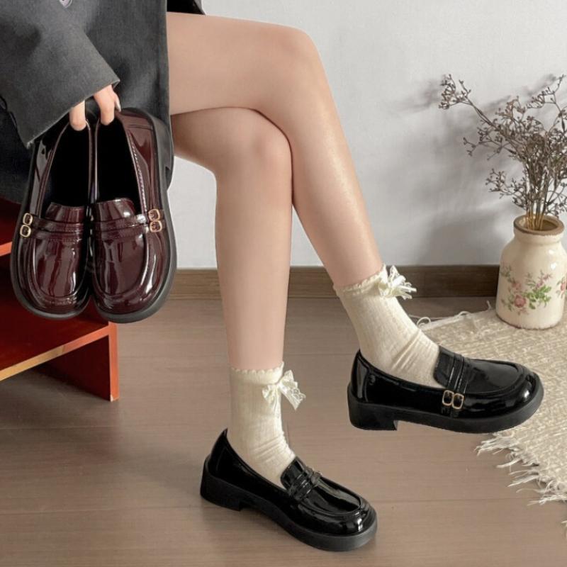 New Spring British Style Women Loafers Shoes Concise Round Toe Slip On Shoes Ladies Convenient Low Heel Leather Single Shoes