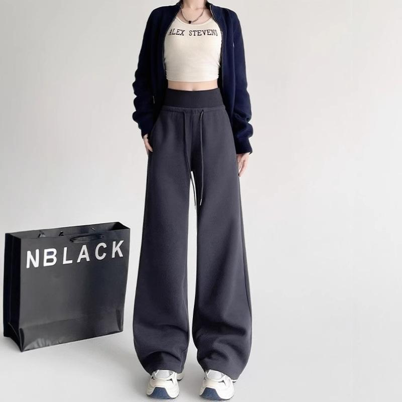 Women's Gray Sports High Waist Hanging Loose Slimming Straight Leg Wide Leg Pants American Sweatpants