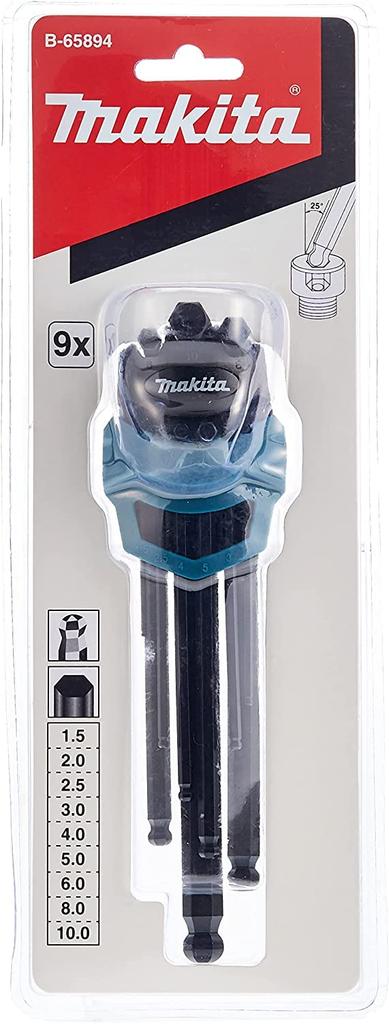 Makita Hex Wrench Set with Ball Point and Hex Keys B-65894 9-Piece L-Shaped [Used]
