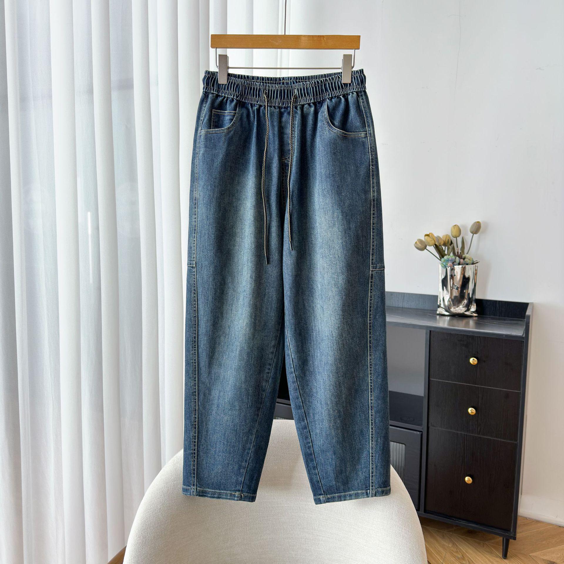 

Autumn Plus Size Stretchy Cropped Straight-Leg Pants - Slimming Korean Dad Style 9XL (260-300 Jin) джинсовий синього кольору