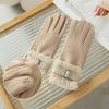 Fashion Suede Women Fleece Gloves Thick Warm Touch Screen Cycling Mittens Windproof Cold Protection Outdoor Ski Gloves
