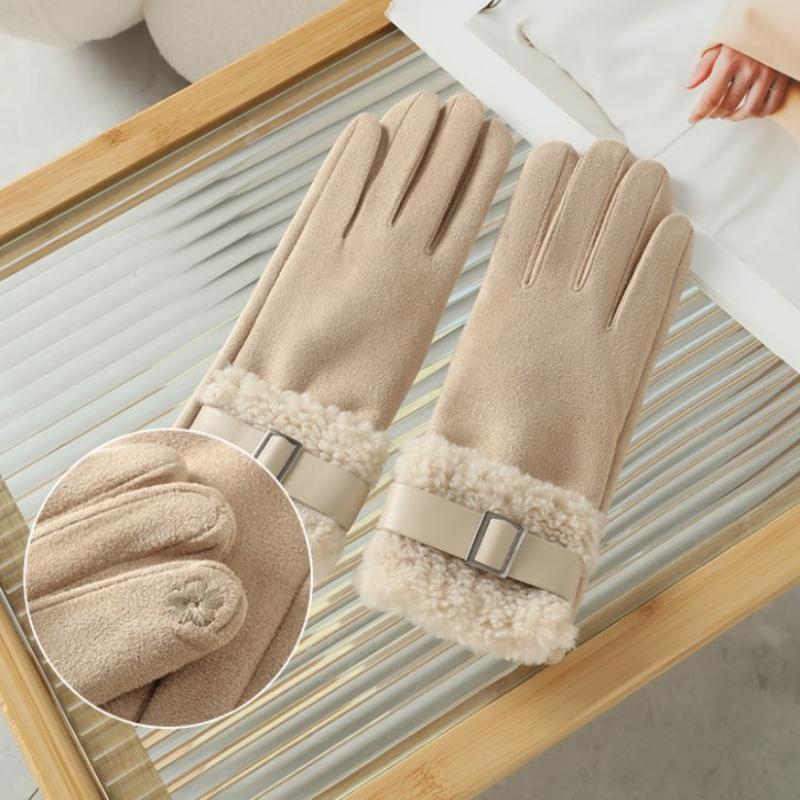 Fashion Suede Women Fleece Gloves Thick Warm Touch Screen Cycling Mittens Windproof Cold Protection Outdoor Ski Gloves