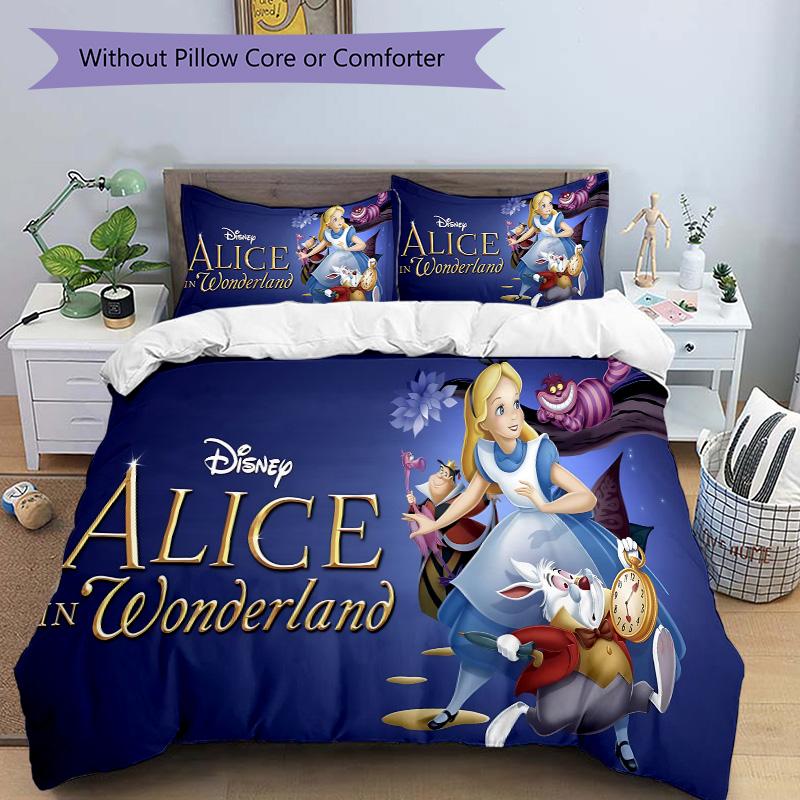 Alice im Wunderland Druck 3-teiliges Bettwäsche-Set Bettbezug mit 2 Kissenbezügen Zuhause Geburtstagsgeschenk
