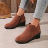 Fashion Women's Slope Heel Cotton Boots Winter New Round Head Suede Side Zipper Thick Sole Anti-slip Wear-resistant Low-top Shoes