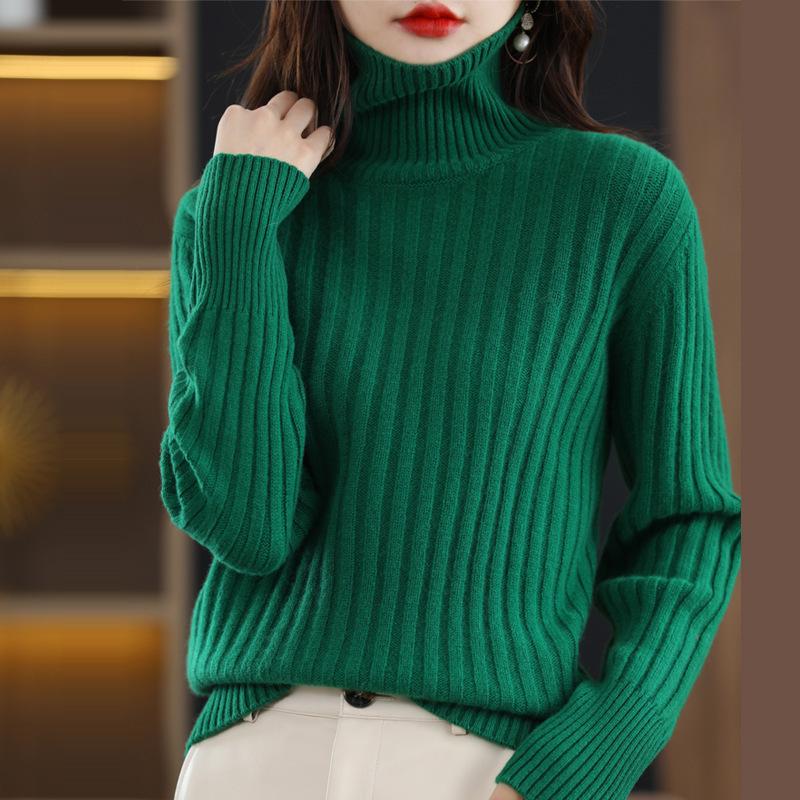 Autumn and winter new knitted sweater women's turtleneck draw loose and thin pullover sweater women's knitted bottoming shirt thickened