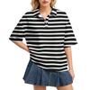 Camisa Polo Casual para Mujer de Corte Holgado con Mangas Cortas, Ligera, con Patrón de Rayas, Top de Verano con Cuello Clásico y Tapeta de Botones