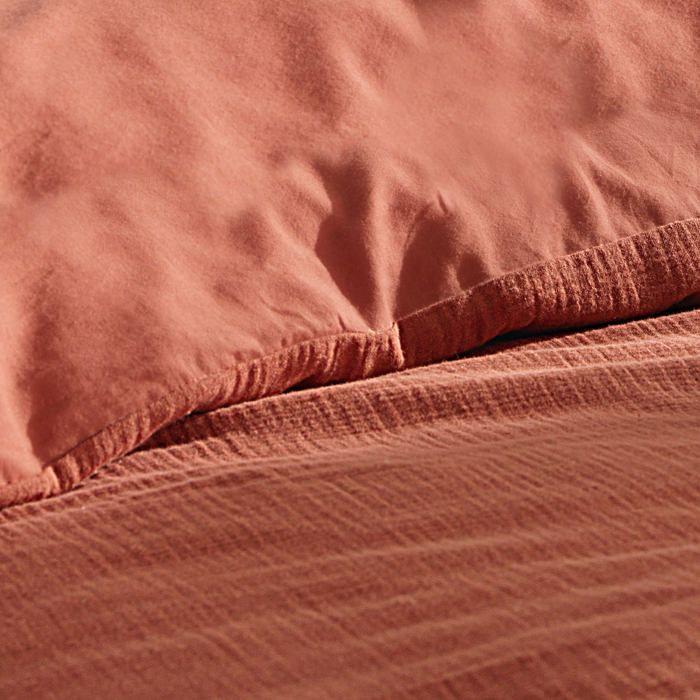 Housse de couette + 2 taies en gaze de coton 240 x 260 cm Tendance terracotta