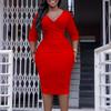 Station Women's V-Neck Temperament Hip Wrap OL Tongle Large Size Dress