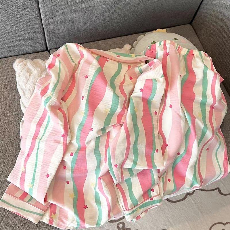 Women Pajamas Set Autumn Sleepwear Pajama Set Nightgowns Casual Comfortable Button Down Top and Pants