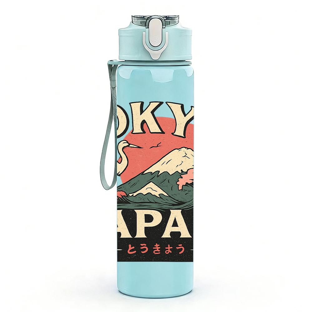 1PC Tokyo Japan Vintage Print 750ml Color Plastic Sports Water Bottle Leakproof Flip Straw Lid For Sports Office Home Use