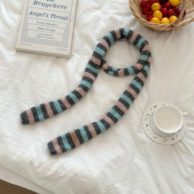 Scarf atmosphere new millennial babes long baguette narrow scarf rainbow stripe knitted scarf women