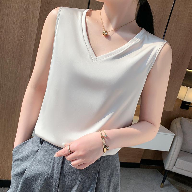 VEZFAA Chemisiers et chemises décontractés pour femmes, mode été printemps, couleur unie, imprimé, sans manches, col en v