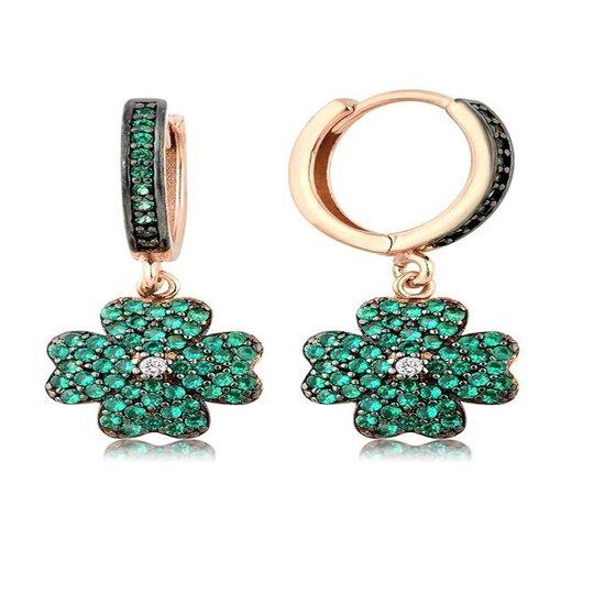 

Женские серьги из серебра 925 пробы с изумрудно-зеленым клевером