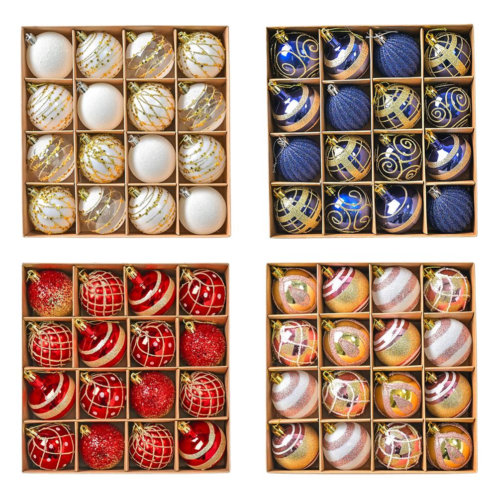 16PCs/Box Shiny Glitter Christmas Ball Ornaments 6cm Shatterproof Christmas Tree Hanging Ornaments Pendants Party Decorations