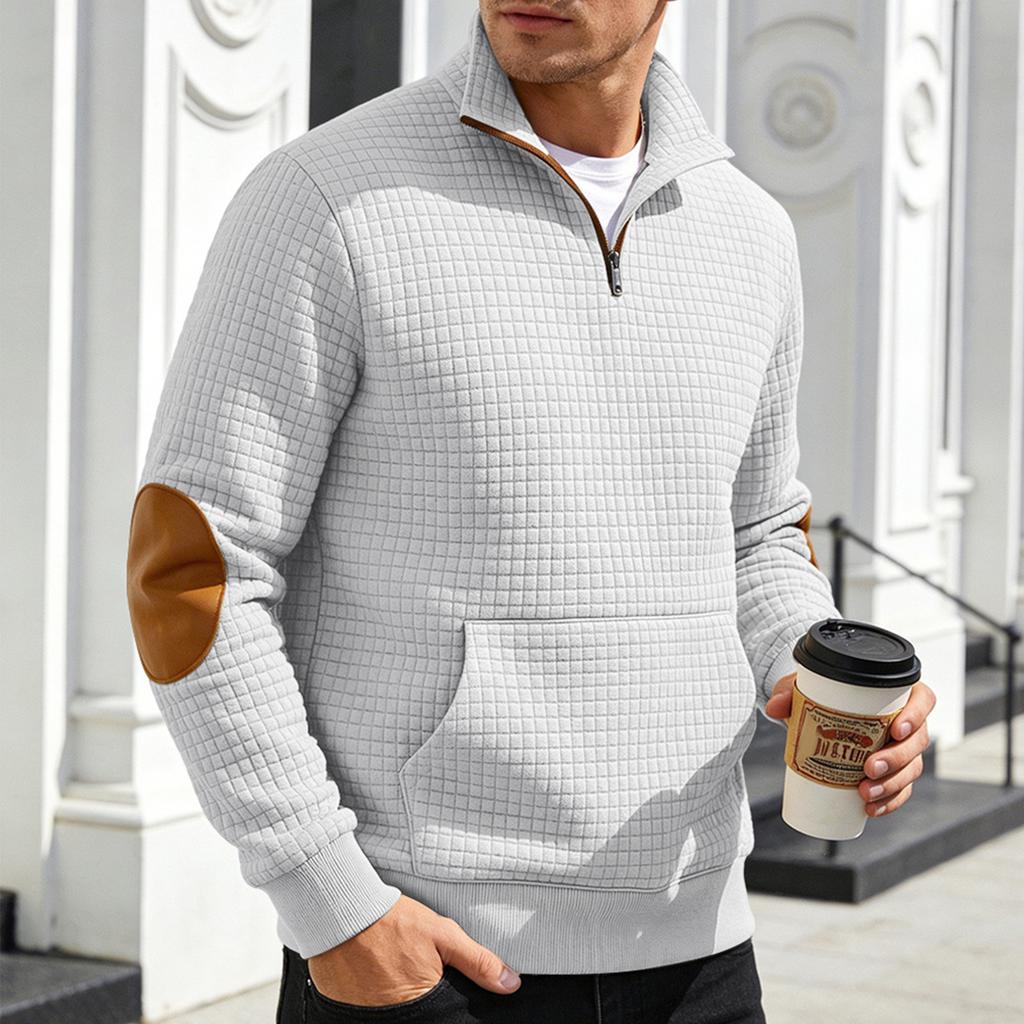 Men's Plaid Half Zip Long Sleeve Stand Collar Casual Sweatshirt