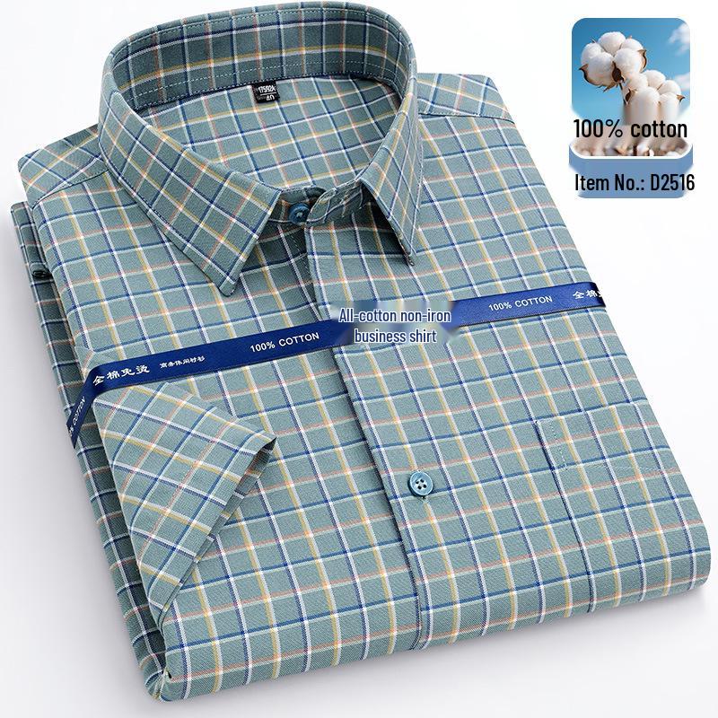 Men's Plus Size Short Sleeve Plaid Oxford Cotton Shirt