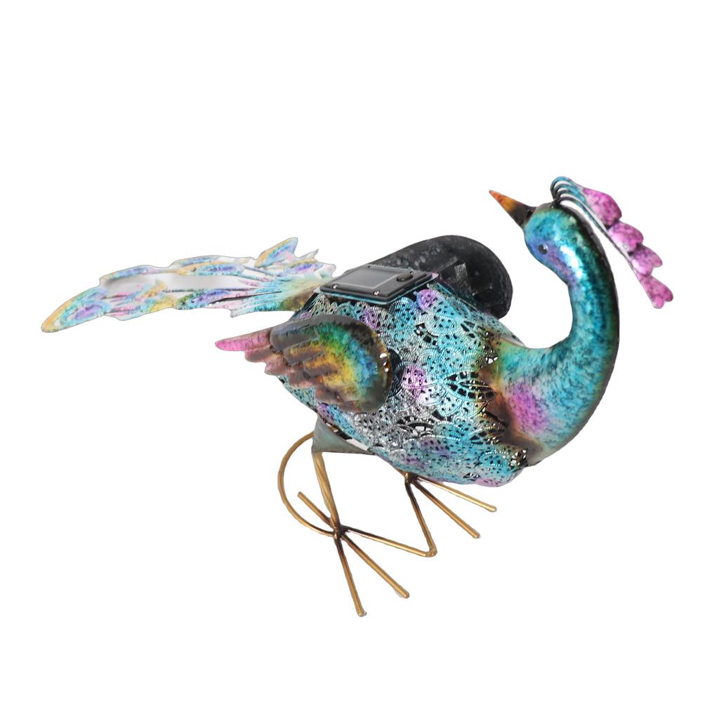 Solar Animal Statue Light Short Peacock Look Back Style LED Water Proof Solar Powered Metal Animal Figurine for Patio