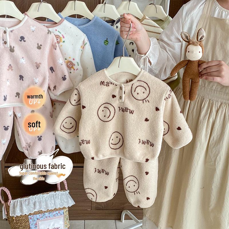 2025 Winter Children's Korean-Style Cartoon Pajama Set for Boys & Girls - Two-Piece