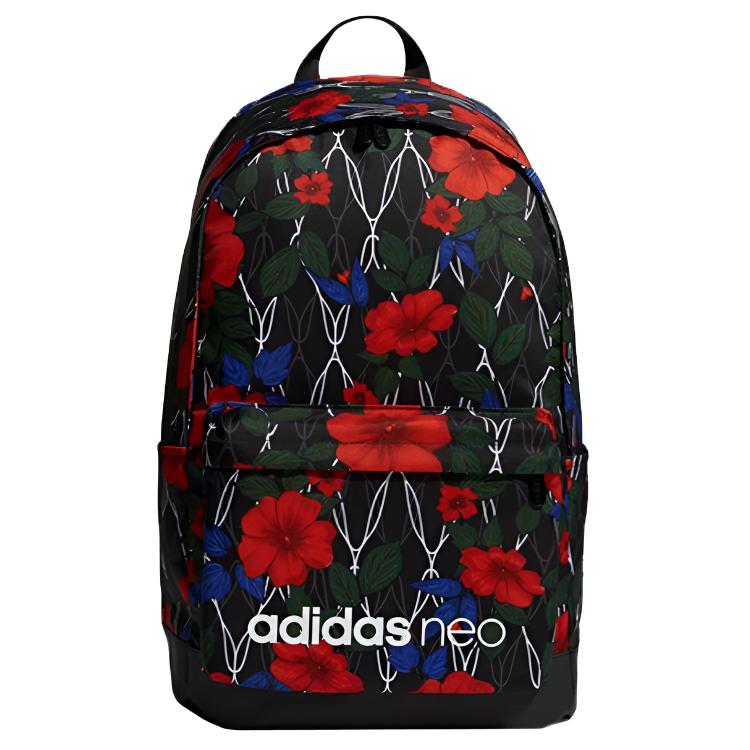 Adidas Neo Floral Large Capacity Polyester Backpack Women Backpack Black ED0321 Black with Print
