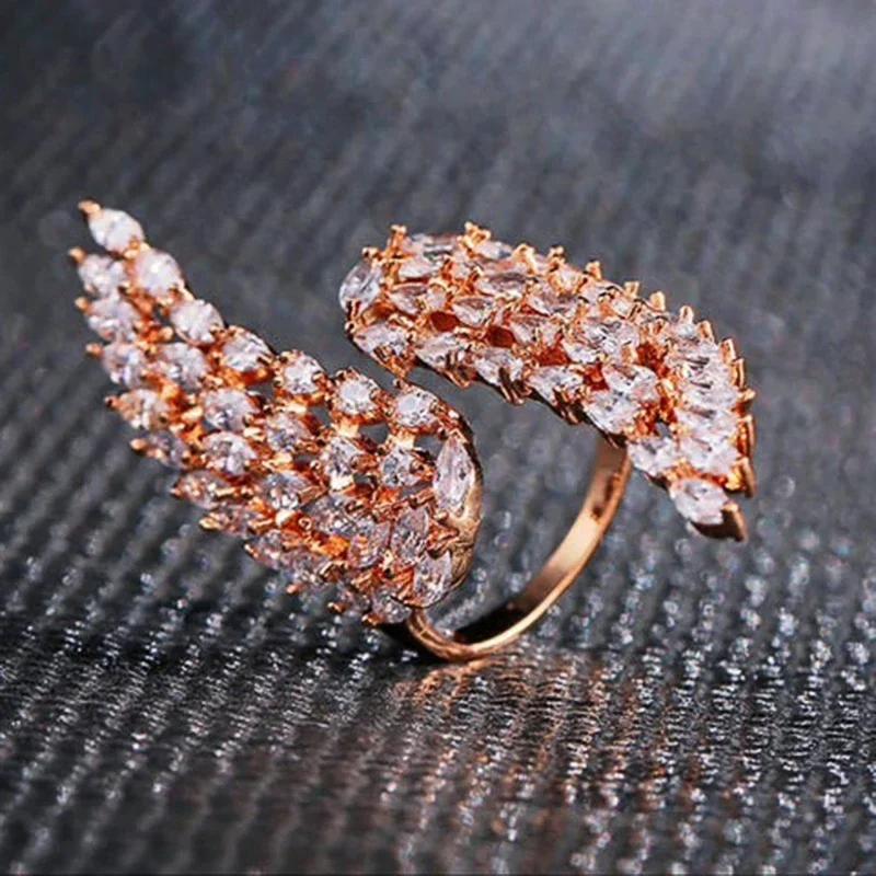 

2026 Chic Angle Wing Design Women s Opening Ring 2026 New Bridal Rings for Wedding Party Exquisite Girl Gift Fashion Zircon resizable