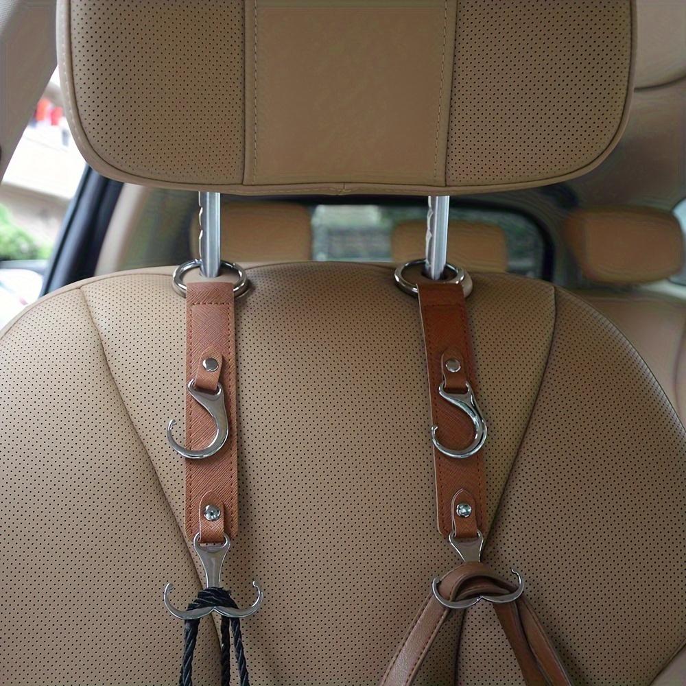 2 PU Leather Car Seat Back Hooks - Multi-functional Car Headrest Hanger, Suitable for Grocery Bags, Coats, Umbrellas, Handbags-car Seat Storage Boxes